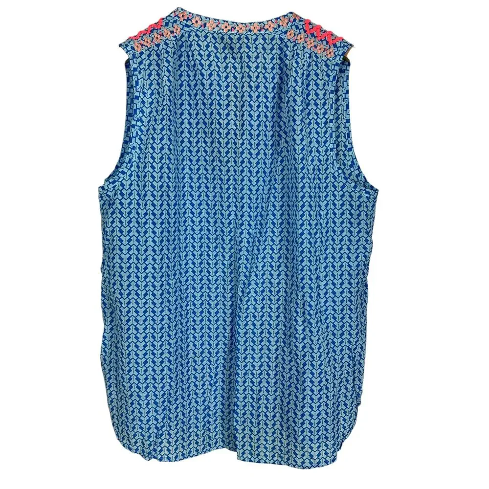 J.Crew Silk Blue Arrow Print Tassel Embroidered Sleeveless Tank top Size 8